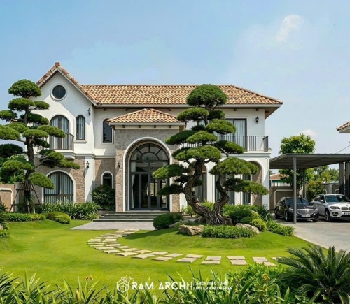 Công trình villa cao cấp ở Hà Tĩnh sử dụng vữa tô trộn sẵn chống thấm Victory tô toàn bộ tường ngoài